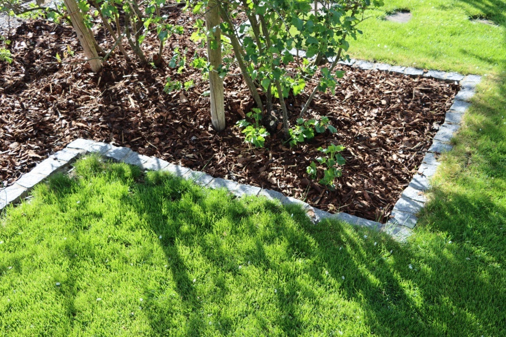 Rasenkante mit Pflastersteinen